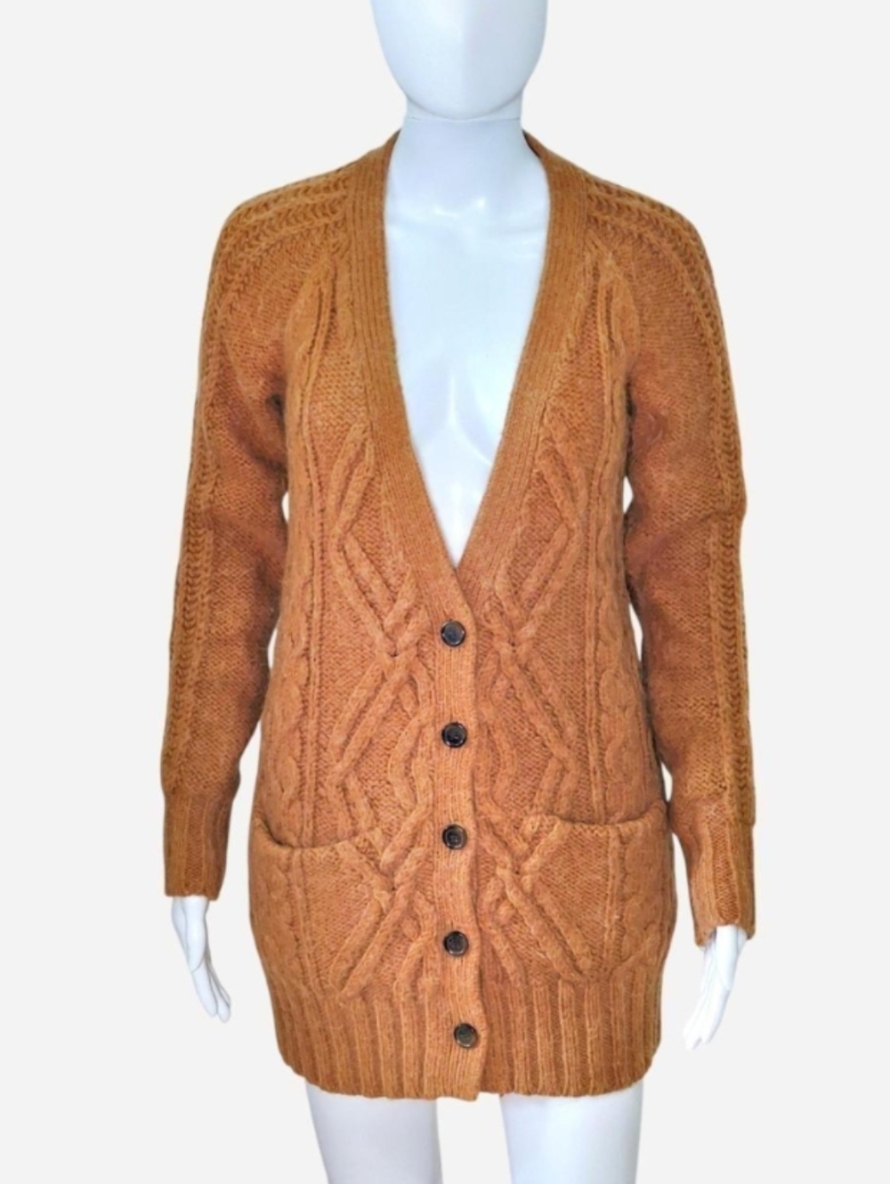 Wilfred Burnt Orange cable knit cardigan with button front & Pocket Tag sizeโ XS